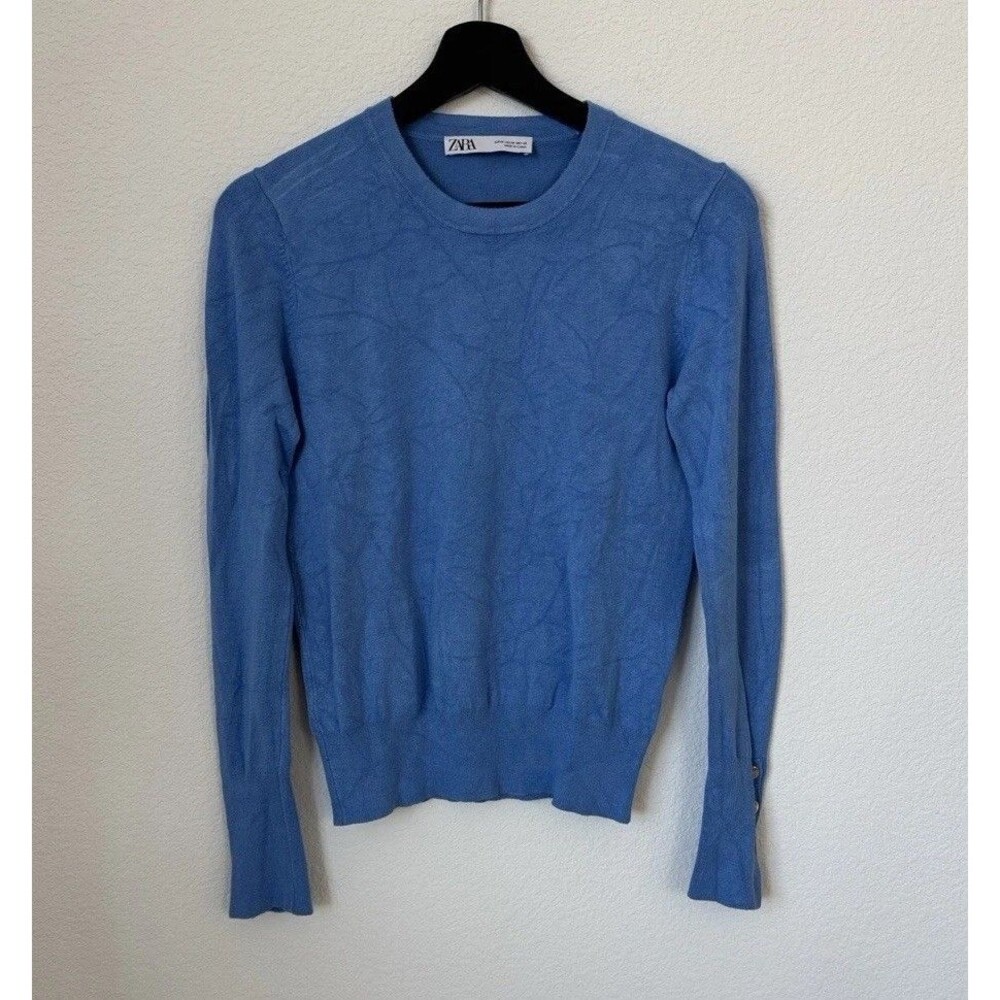 ZARA Women's Baby Blue Lightweight Knit Crewneck Sweater , Minimalist Basic, M